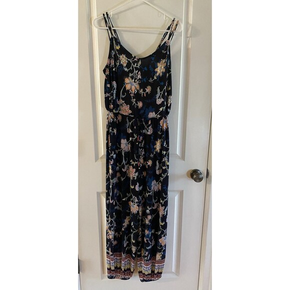 Anthropologie Blue S  Floral‎ Luka Size Jogger Jumpsuit Tassel Drawstring Waist - Picture 2 of 14